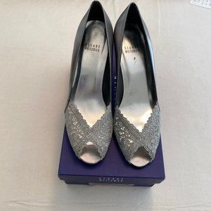 Stuart Weitzman Chantelle Silver Chantilly Lace Heels